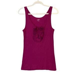 Loft Ann Taylor Women's Size L Sleeveless Tank Top Purple Magenta Ruffle Front
